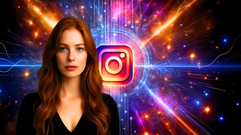 Representação visual do Algoritmo do Instagram com redes brilhantes e gráficos de crescimento, simbolizando o domínio da plataforma.