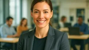 Jovem designer sorrindo, exemplificando como ganhar dinheiro como designer.